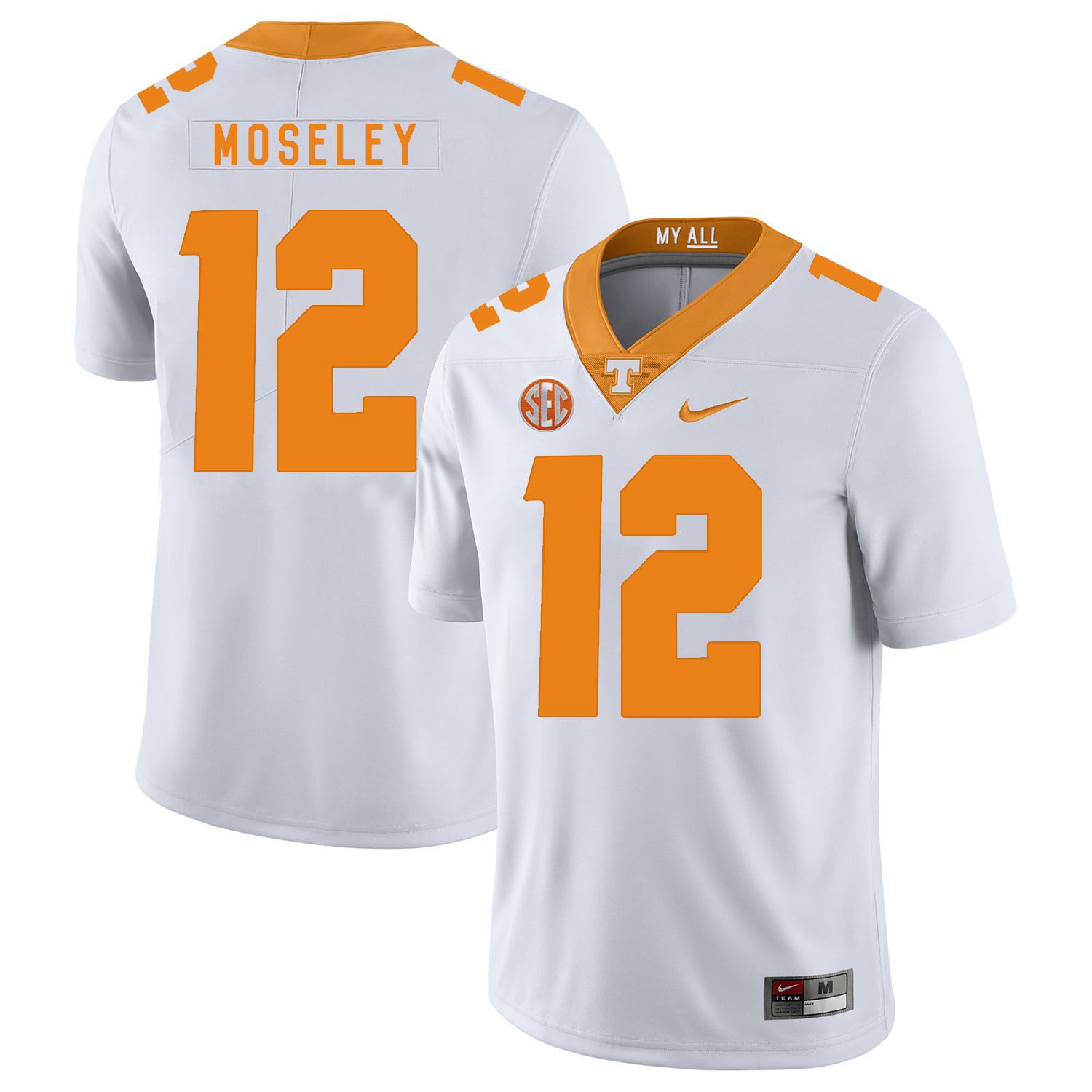 Men Tennessee Volunteers 12 Moseley White Customized NCAA Jerseys